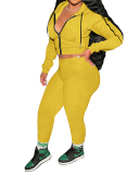 New Fall Women Solid Color Long Sleeve Hoodies Zipper Tops Slim Pants Sets Two Pieces Outfit Yellow Orange Gray Black Blue Wine Red XS-XL