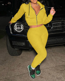 New Fall Women Solid Color Long Sleeve Hoodies Zipper Tops Slim Pants Sets Two Pieces Outfit Yellow Orange Gray Black Blue Wine Red XS-XL