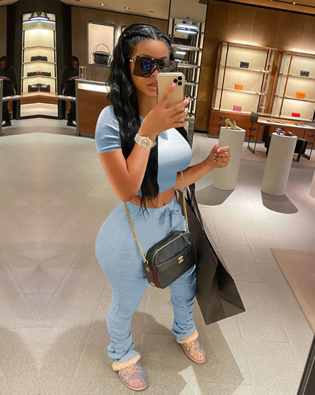 Solid Color Women Fashion Two Piece Set