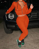 New Fall Women Solid Color Long Sleeve Hoodies Zipper Tops Slim Pants Sets Two Pieces Outfit Yellow Orange Gray Black Blue Wine Red XS-XL