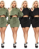 Solid Color Women Two Piece Dress