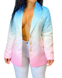 Women Fall Long Sleeve Gradient Contrast Casual Women Suit Jackets Blue Rosy XS-2XL