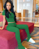 Solid Color Women Fashion Two Piece Set