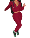 New Fall Women Solid Color Long Sleeve Hoodies Zipper Tops Slim Pants Sets Two Pieces Outfit Yellow Orange Gray Black Blue Wine Red XS-XL