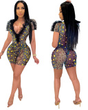 V-neck Mesh Two Piece Jumpsuit