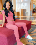 Solid Color Women Fashion Two Piece Set