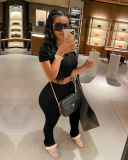 Solid Color Women Fashion Two Piece Set