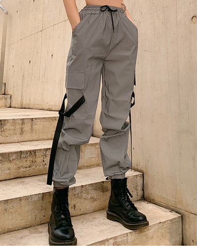 Fashion Luminous Women Big Pocket Pants Trousers S-3XL