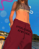 Women Fashion Letters Printed Casual High Waist Sports Pants S-3XL