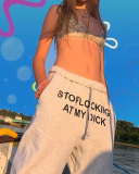 Women Fashion Letters Printed Casual High Waist Sports Pants S-3XL