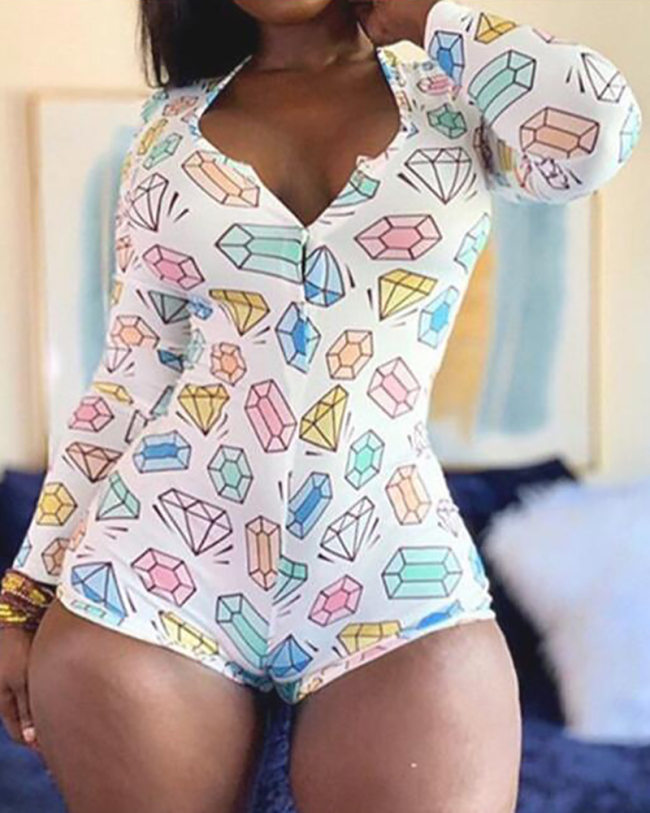 Printed Slim Onesies Jumpsuit