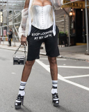 Women Fashion Letters Printed Casual High Waist Sports Pants S-3XL