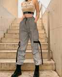Fashion Luminous Women Big Pocket Pants Trousers S-3XL