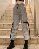Fashion Luminous Women Big Pocket Pants Trousers S-3XL