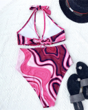 Printed Women Hollow Out One Piece Swimwear S-L