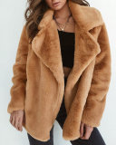 Ladies Fashion Autumn and Winter Sexy Plush Lapel Slim Jacket Solid Color S-3XL