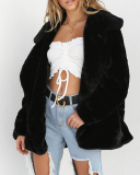 Ladies Fashion Autumn and Winter Sexy Plush Lapel Slim Jacket Solid Color S-3XL