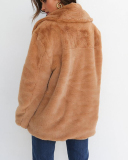 Ladies Fashion Autumn and Winter Sexy Plush Lapel Slim Jacket Solid Color S-3XL