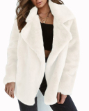 Ladies Fashion Autumn and Winter Sexy Plush Lapel Slim Jacket Solid Color S-3XL