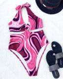 Printed Women Hollow Out One Piece Swimwear S-L