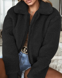 Women's Fashion Warm Velvet Jacket Top Solid Color S-3XL