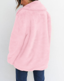 Ladies Fashion Autumn and Winter Sexy Plush Lapel Slim Jacket Solid Color S-3XL