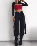 Ladies Fashion New Style Ribbon Schoolbag Buckle Casual Pants Women Harem Pants Overalls S-XL