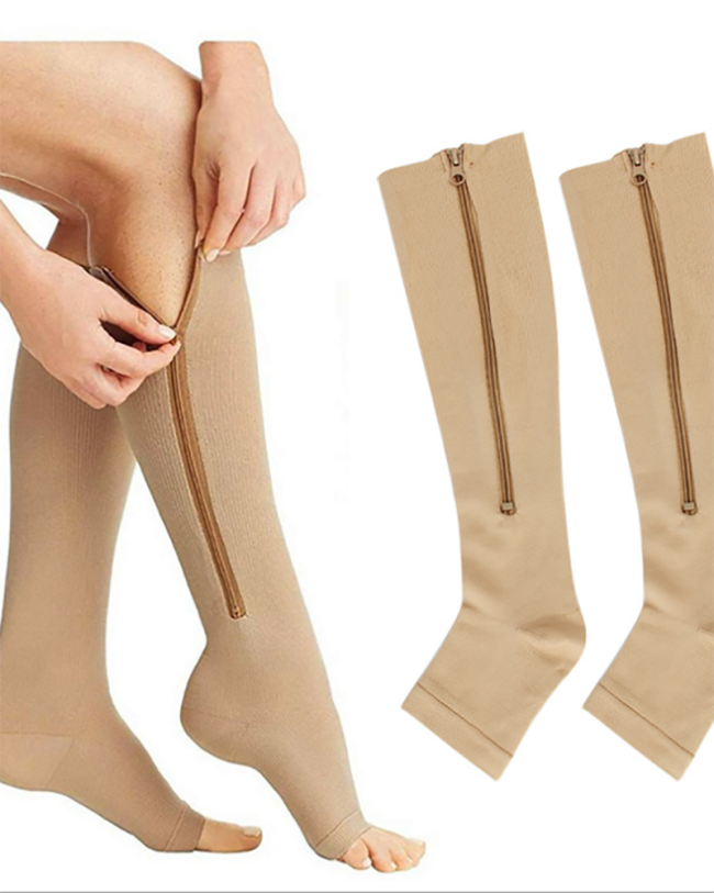High Elastic Unisex Compression Zip Stockings Professional Leg Protection Long Stockings