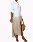 Ladies Fashion New Loose Tie Dye Gradient Buttons V-Neck Half Sleeve Shirt One-Piece Dress S-XXL