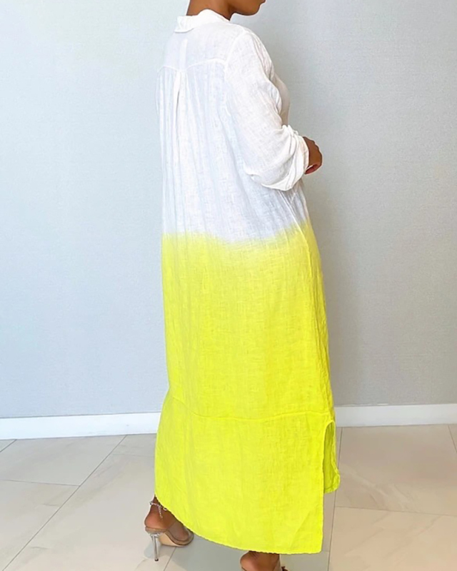 Ladies Fashion New Loose Tie Dye Gradient Buttons V-Neck Half Sleeve Shirt One-Piece Dress S-XXL