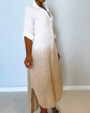 Ladies Fashion New Loose Tie Dye Gradient Buttons V-Neck Half Sleeve Shirt One-Piece Dress S-XXL