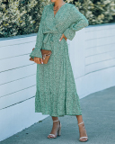 Lady Sexy Long Sleeve V-Neck One Piece Dress Green Black Khaki S-XL 