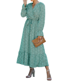 Lady Sexy Long Sleeve V-Neck One Piece Dress Green Black Khaki S-XL 