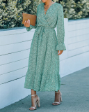 Lady Sexy Long Sleeve V-Neck One Piece Dress Green Black Khaki S-XL 