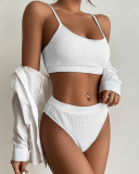 High Waist Bikini 2021 Bandeau Swimsuit Women's Swimming Suit Ribbed Swimwear S-L