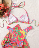 Printed Three Piece Cute Swimsuit Swimwear S-L