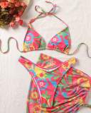 Printed Three Piece Cute Swimsuit Swimwear S-L