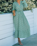 Lady Sexy Long Sleeve V-Neck One Piece Dress Green Black Khaki S-XL 