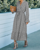 Lady Sexy Long Sleeve V-Neck One Piece Dress Green Black Khaki S-XL 