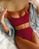 High Waist Bikini 2021 Bandeau Swimsuit Women's Swimming Suit Ribbed Swimwear S-L