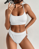 High Waist Bikini 2021 Bandeau Swimsuit Women's Swimming Suit Ribbed Swimwear S-L