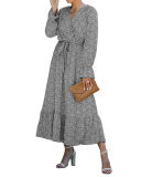 Lady Sexy Long Sleeve V-Neck One Piece Dress Green Black Khaki S-XL 