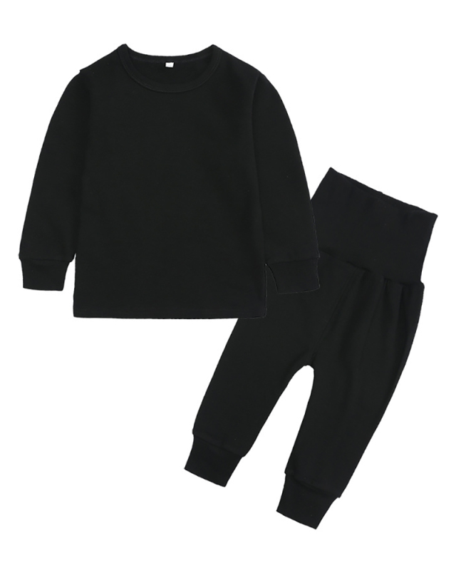 Children Solid Color Long Sleeve O-Neck Two Piece Set 66-130