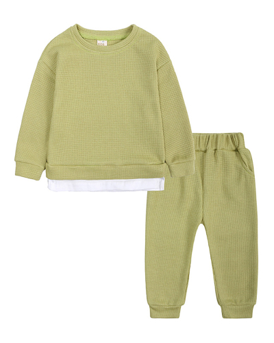 Children Solid Color Casual Long Sleeve Two Set ( no include hat and shoes )70-100