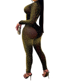 Ladies Fashion New Nightclub Hot Drilling V-Neck Long-Sleeved Trousers Two-Piece Suit S-XXL