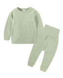 Children Solid Color Long Sleeve O-Neck Two Piece Set 66-130