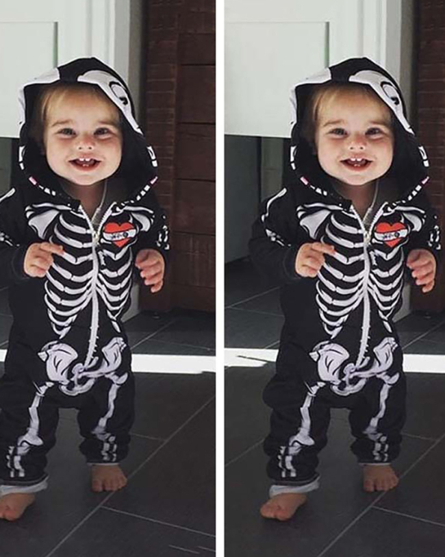 Kids 2021 Spring/Autumn Skull Long Sleeve One-Piece Romper Halloween Hooded Baby 70-100