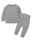 Children Solid Color Long Sleeve O-Neck Two Piece Set 66-130