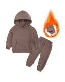 Kids Autumn Winter Long Sleeve Solid Color Hoodies Plus Fleece Sportswear Two Piece Sets