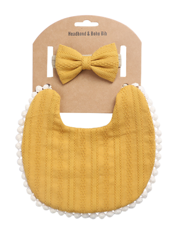 3Pcs/set Baby Headband Bib Set Tassel Saliva Towel Floral Print Bandana Bibs For Baby Girls Washable Burp Cloth Baby Feeding